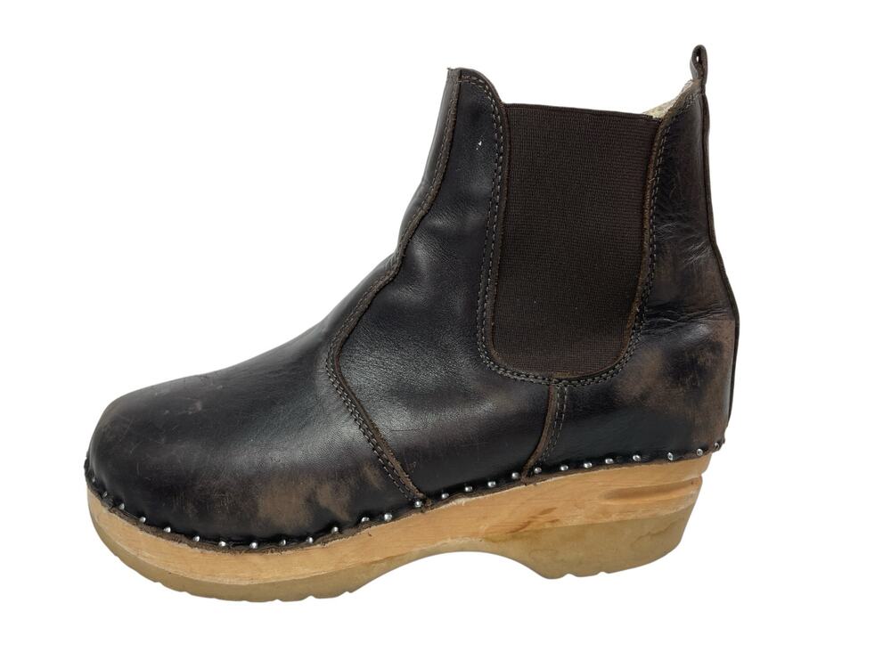 Troentorp Rockwell Womens Black Leather Studded Slip On Chelsea Clog Boots 7.5